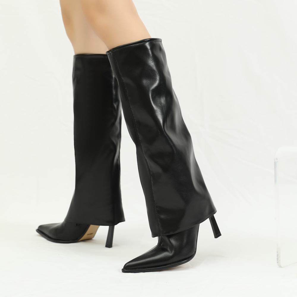 Womens Smith Black Leather Wide Calf  |  Boots Boots BLACK LEATHER